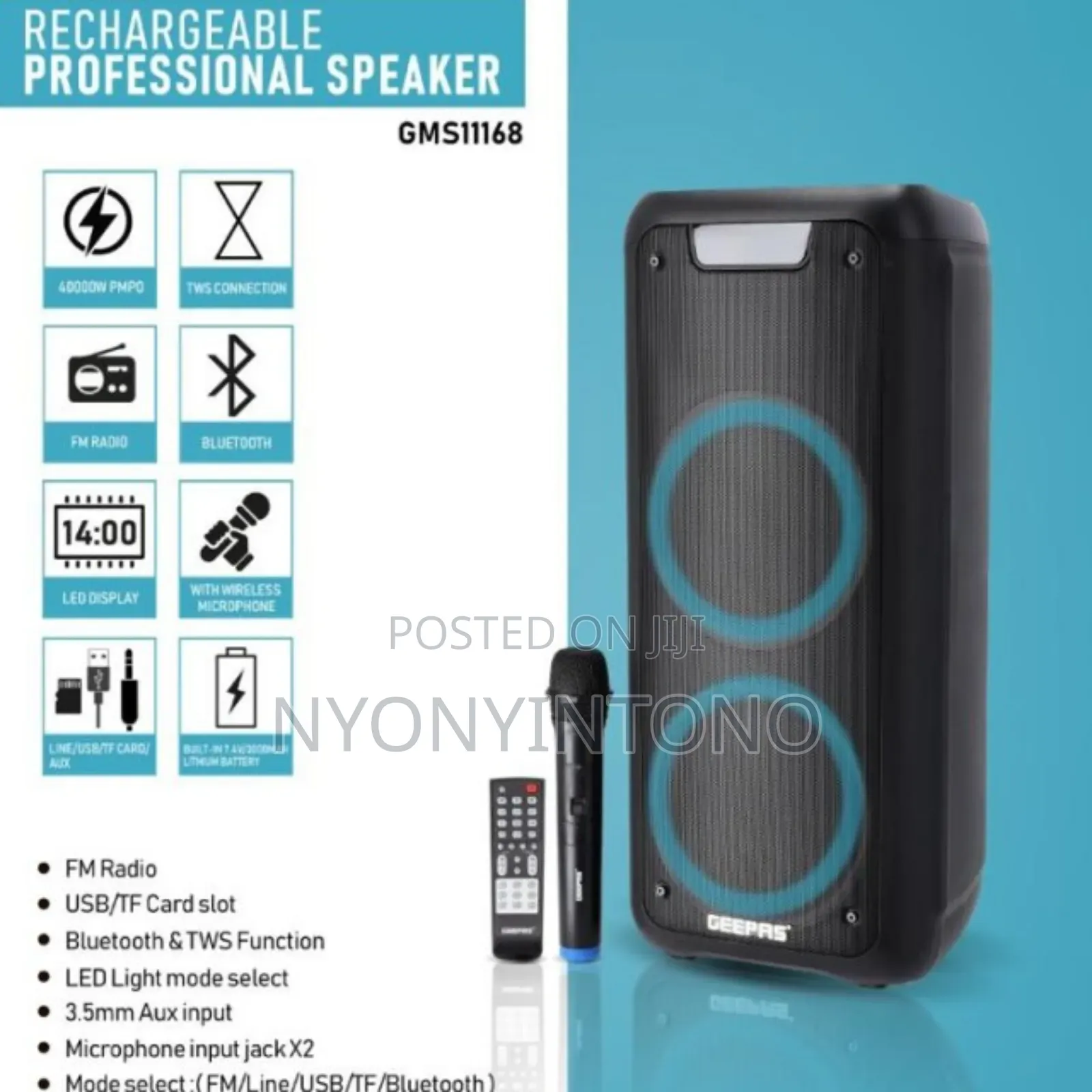 Geepas Professional Rechargeable Speaker With Microphone Gsm11168