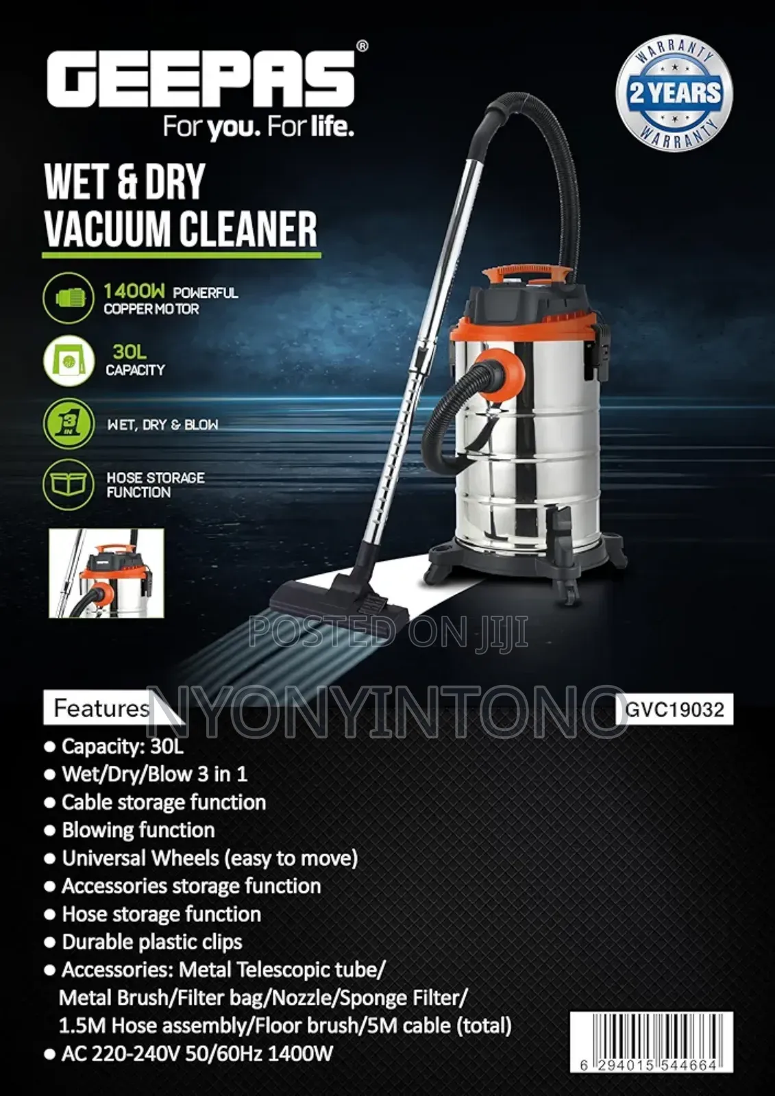Geepas 30liters Wet and Dry Vacuum Cleaner Gvc19032