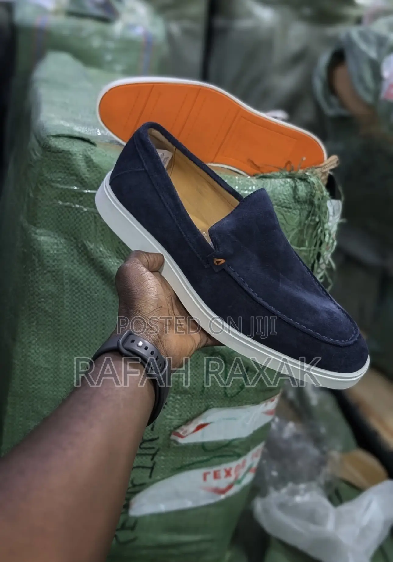 Original Navy Blue Santoni Casual Suede Loafers