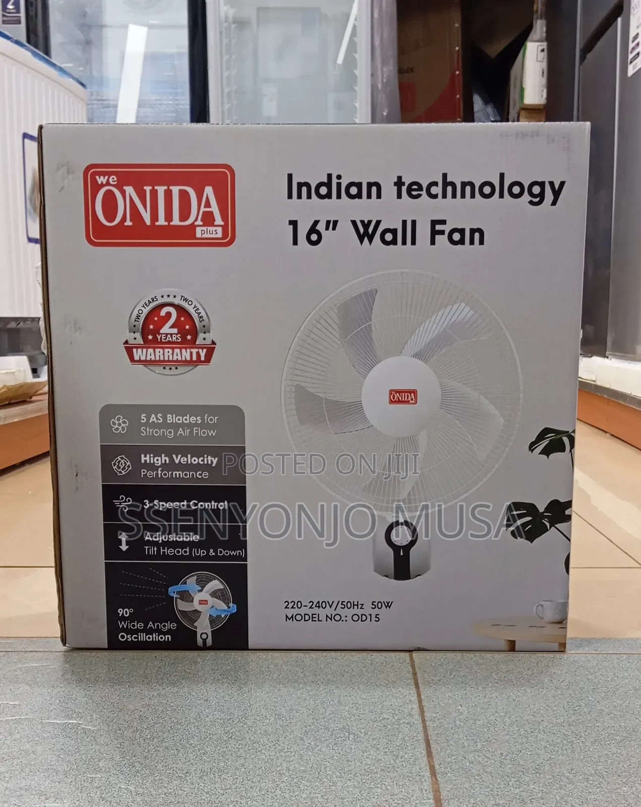 Onida 16-Inch Wall Fan – 50w Powerful Motor, Adjustable Speed.
