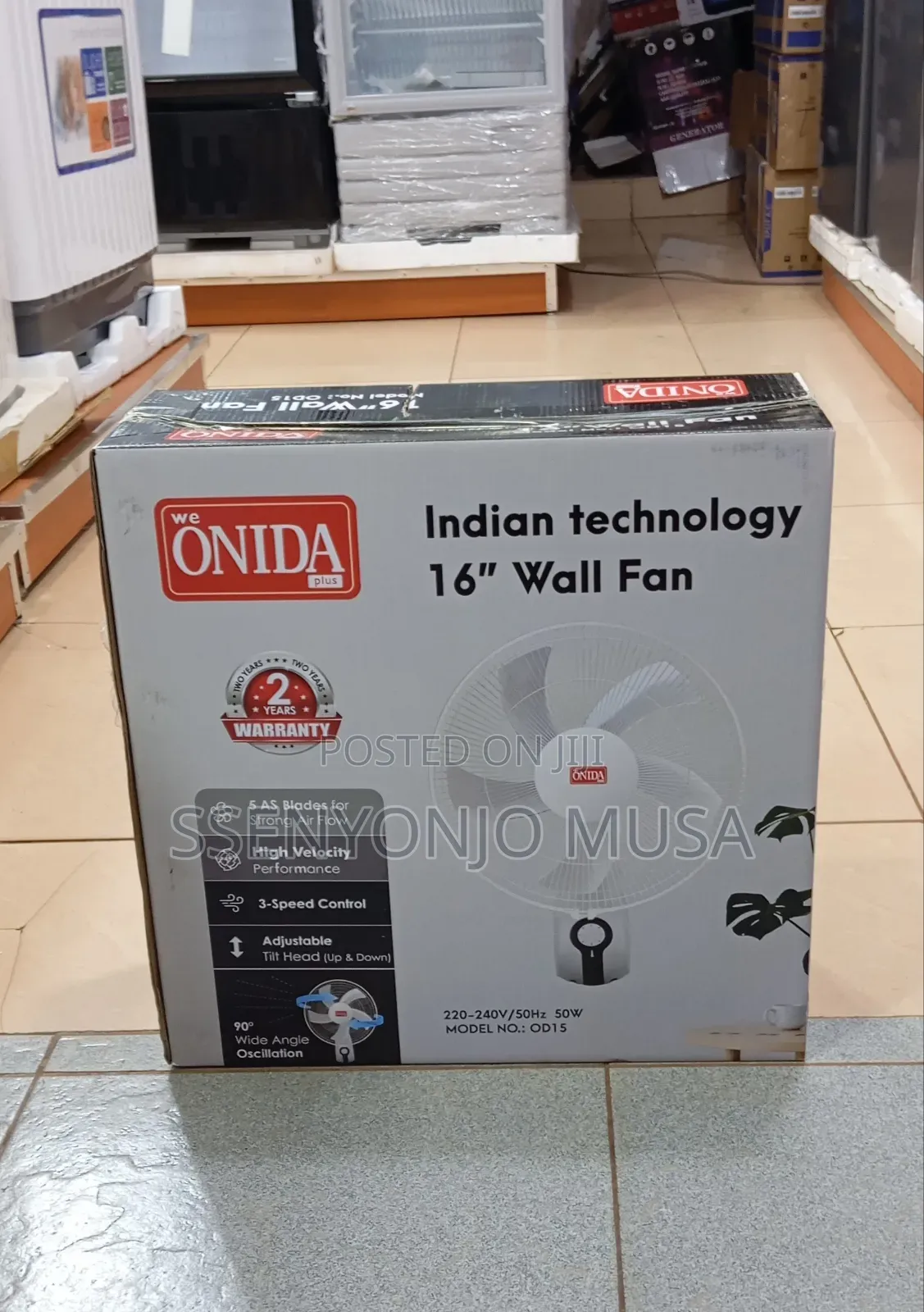 Onida 16-Inch Wall Fan – 50w Powerful Motor, Adjustable Speed.