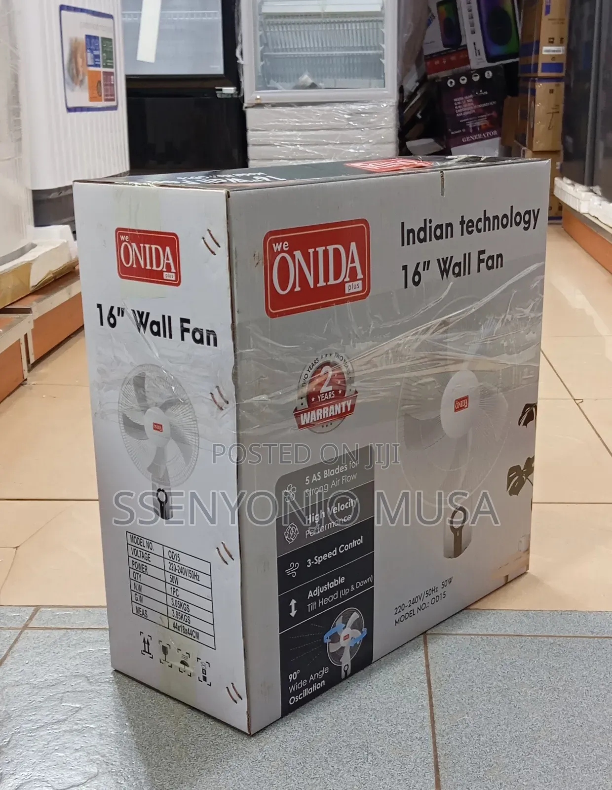 Onida 16-Inch Wall Fan – 50w Powerful Motor, Adjustable Speed.