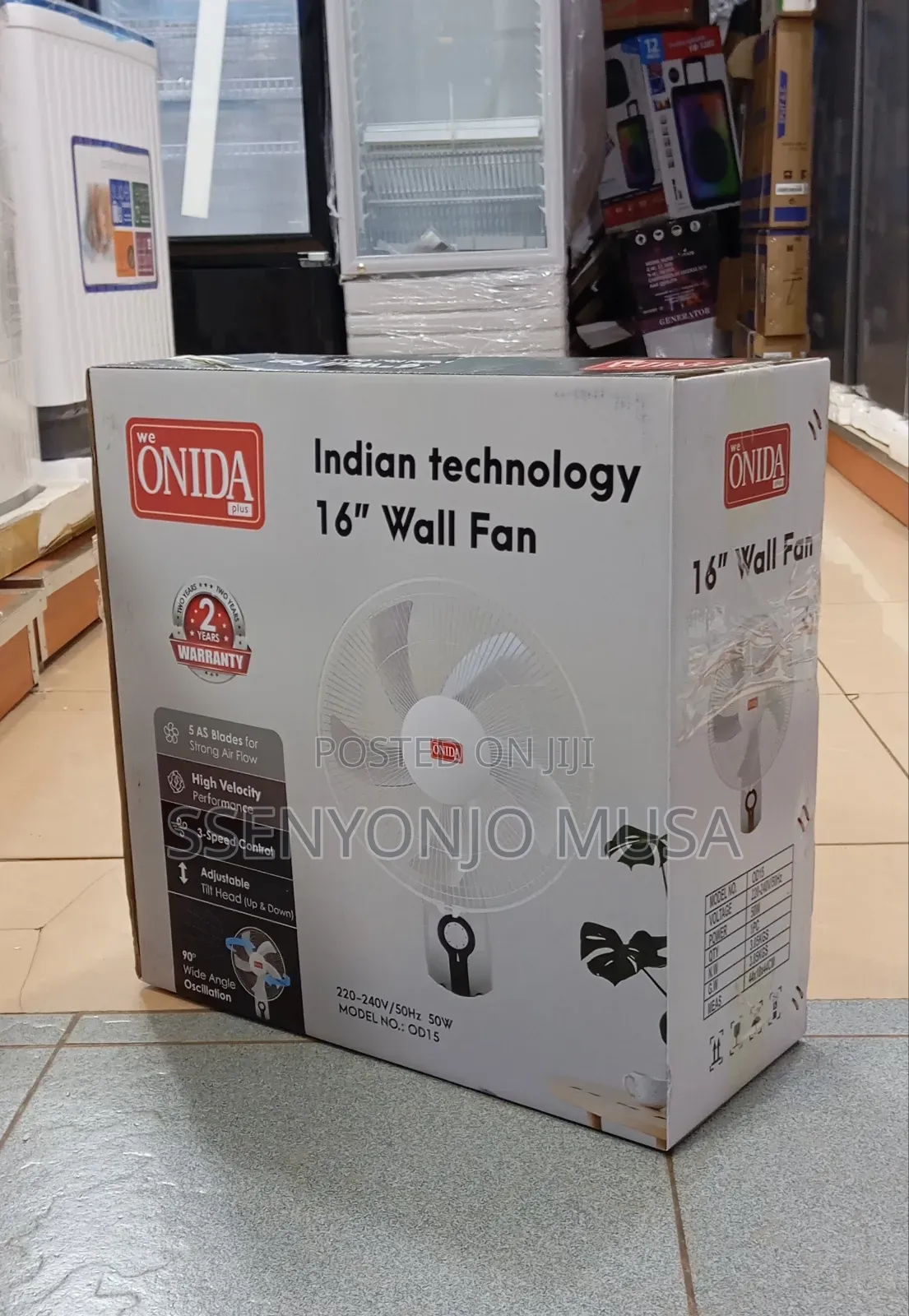 Onida 16-Inch Wall Fan – 50w Powerful Motor, Adjustable Speed.