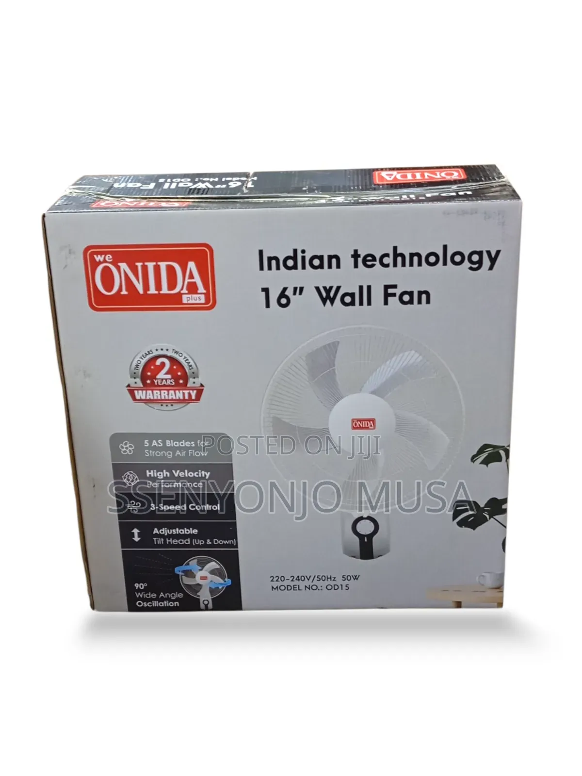 Onida 16-Inch Wall Fan – 50w Powerful Motor, Adjustable Speed.