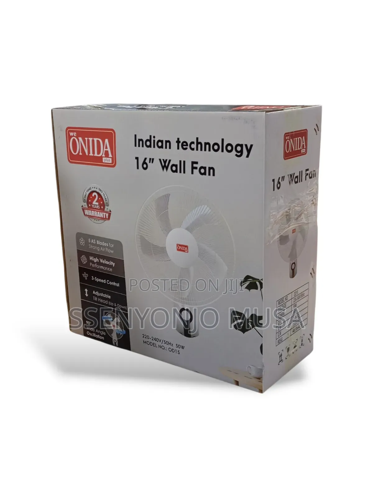 Onida 16-Inch Wall Fan – 50w Powerful Motor, Adjustable Speed.