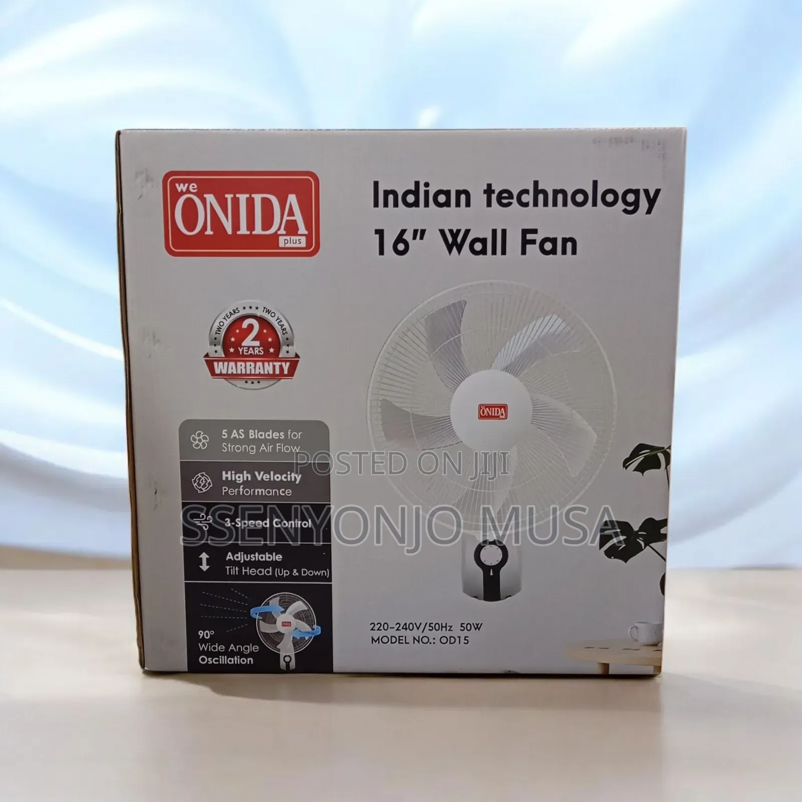 Onida 16-Inch Wall Fan – 50w Powerful Motor, Adjustable Speed.