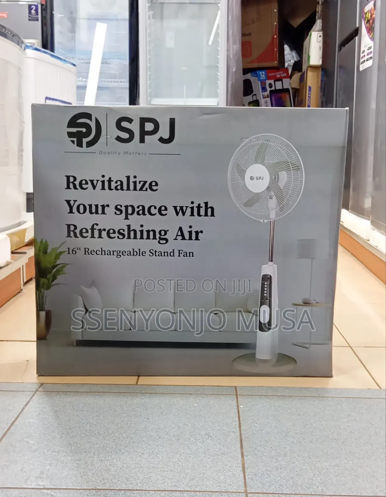 SPJ 16-Inch Rechargeable Stand Fan – 35w Energy Efficient, Remote.
