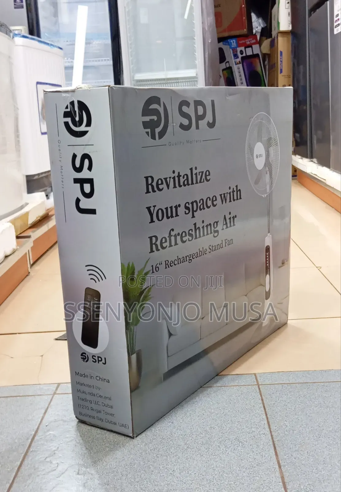 SPJ 16-Inch Rechargeable Stand Fan – 35w Energy Efficient, Remote.