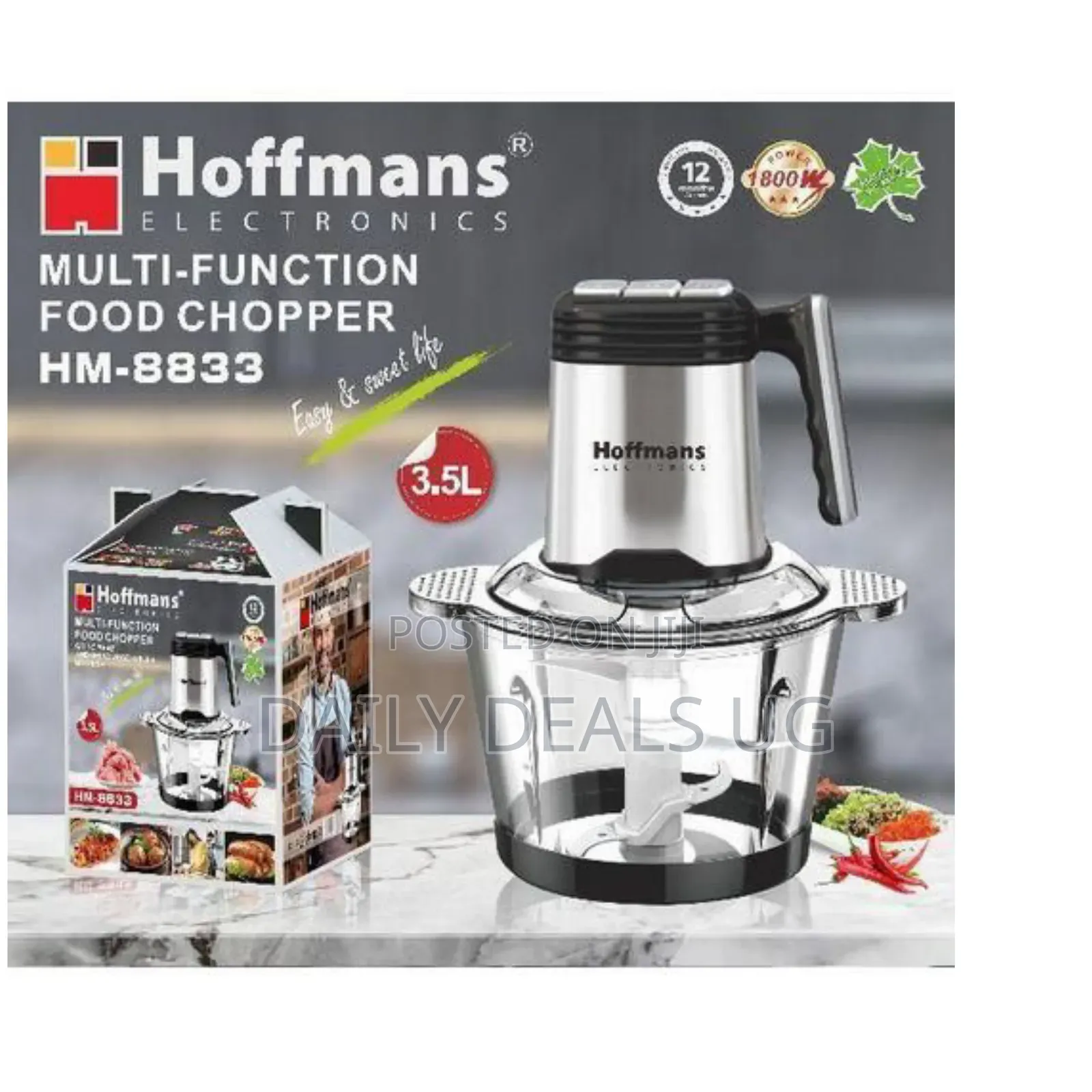 Hoffmans 3.5 Litres Multi-Function Glass Electric Food Chopper Meat