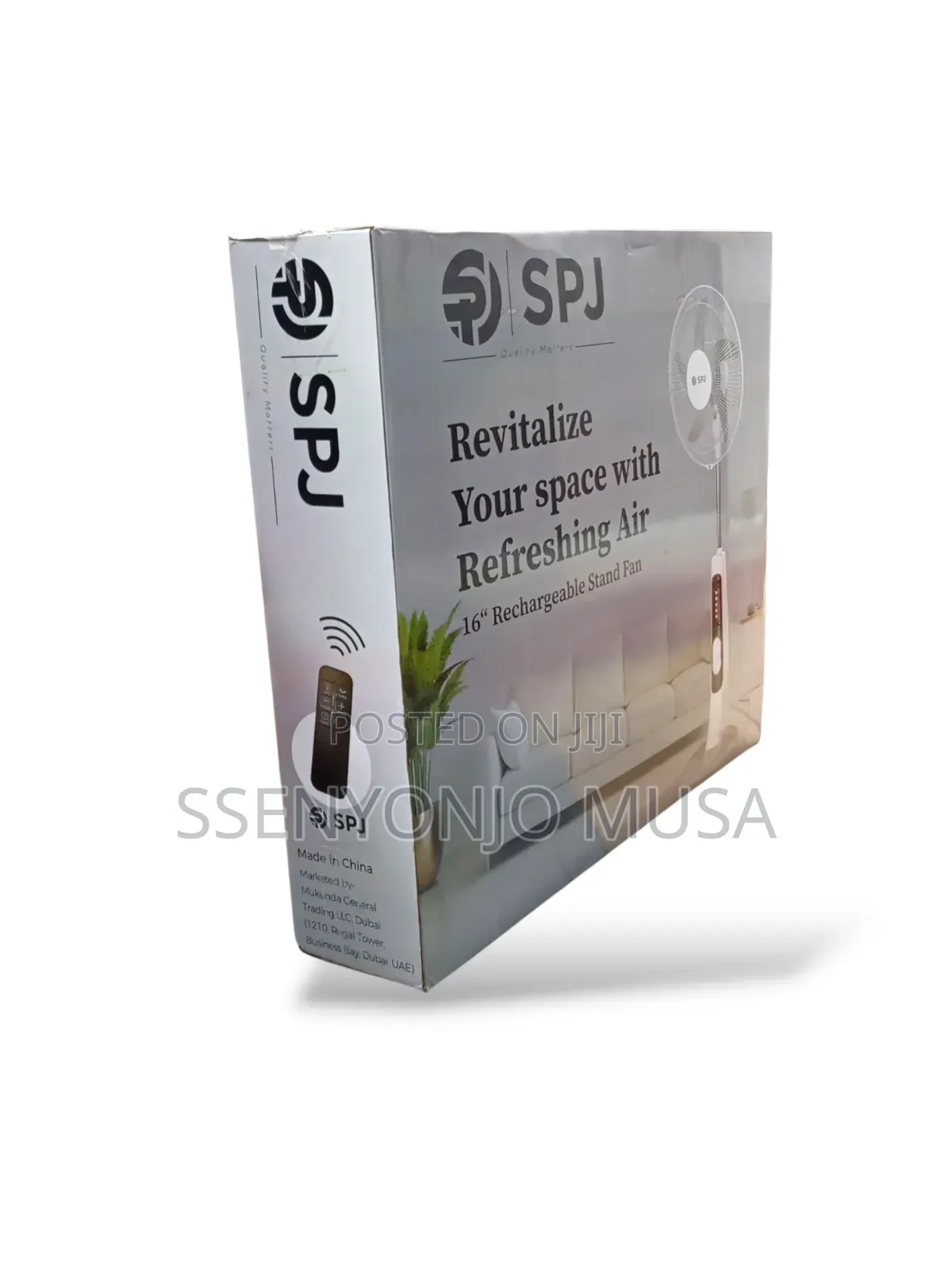 SPJ 16-Inch Rechargeable Stand Fan – 35w Energy Efficient, Remote.