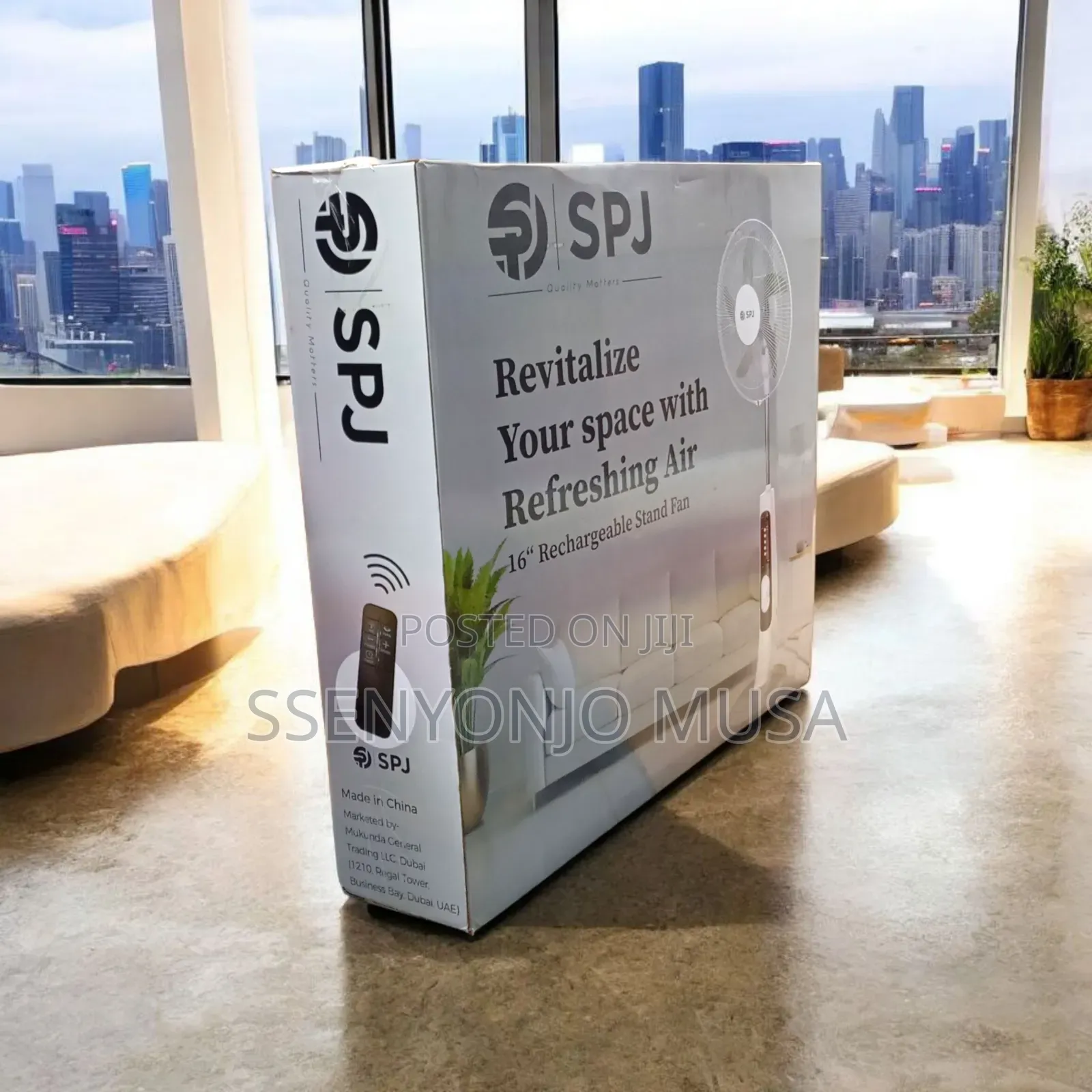 SPJ 16-Inch Rechargeable Stand Fan – 35w Energy Efficient, Remote.