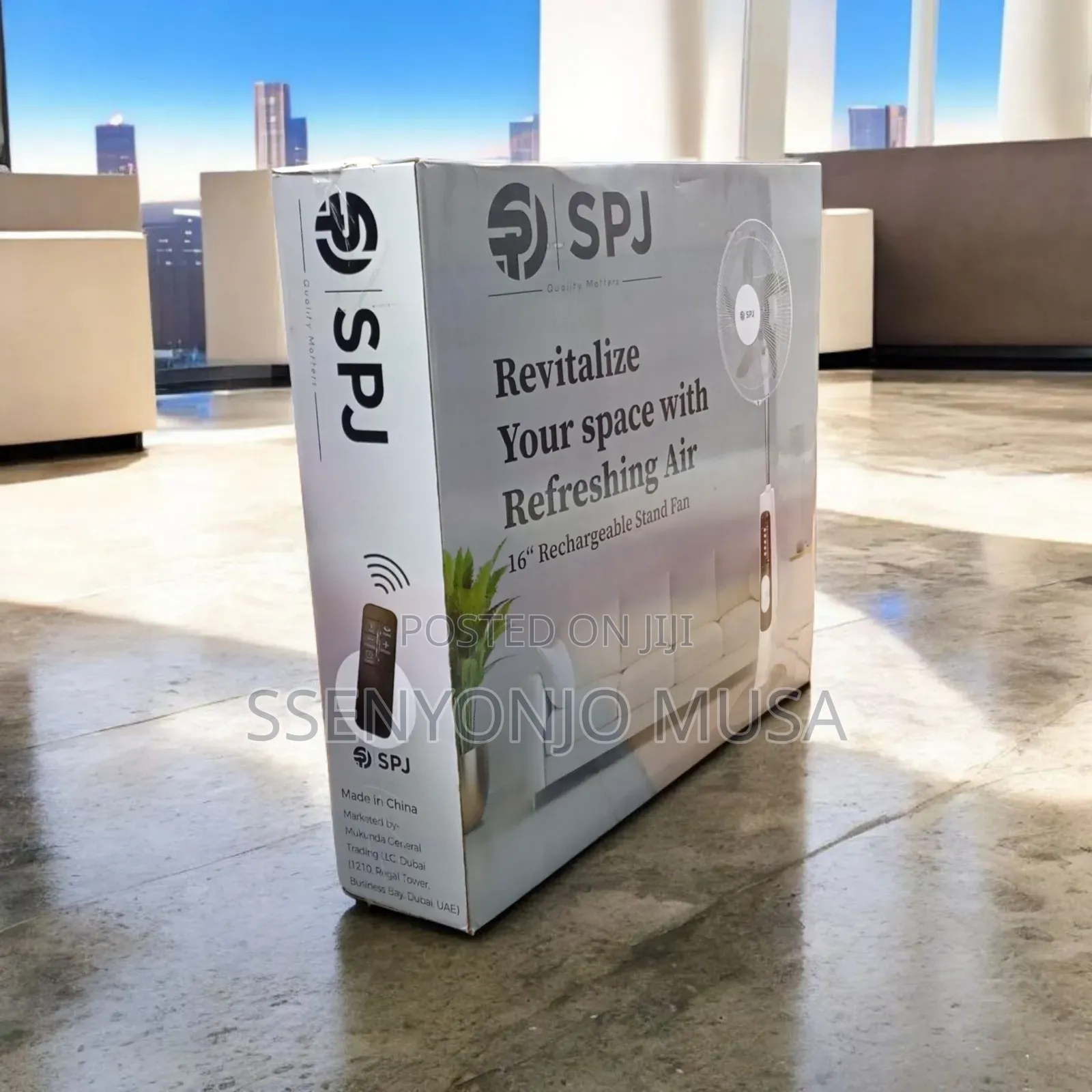 SPJ 16-Inch Rechargeable Stand Fan – 35w Energy Efficient, Remote.