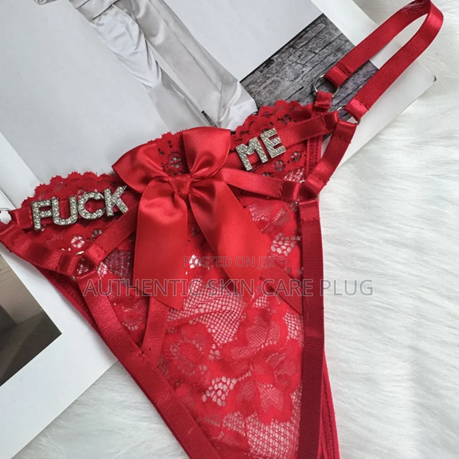 Women's Panties - Red Lace Big Bow Thongs