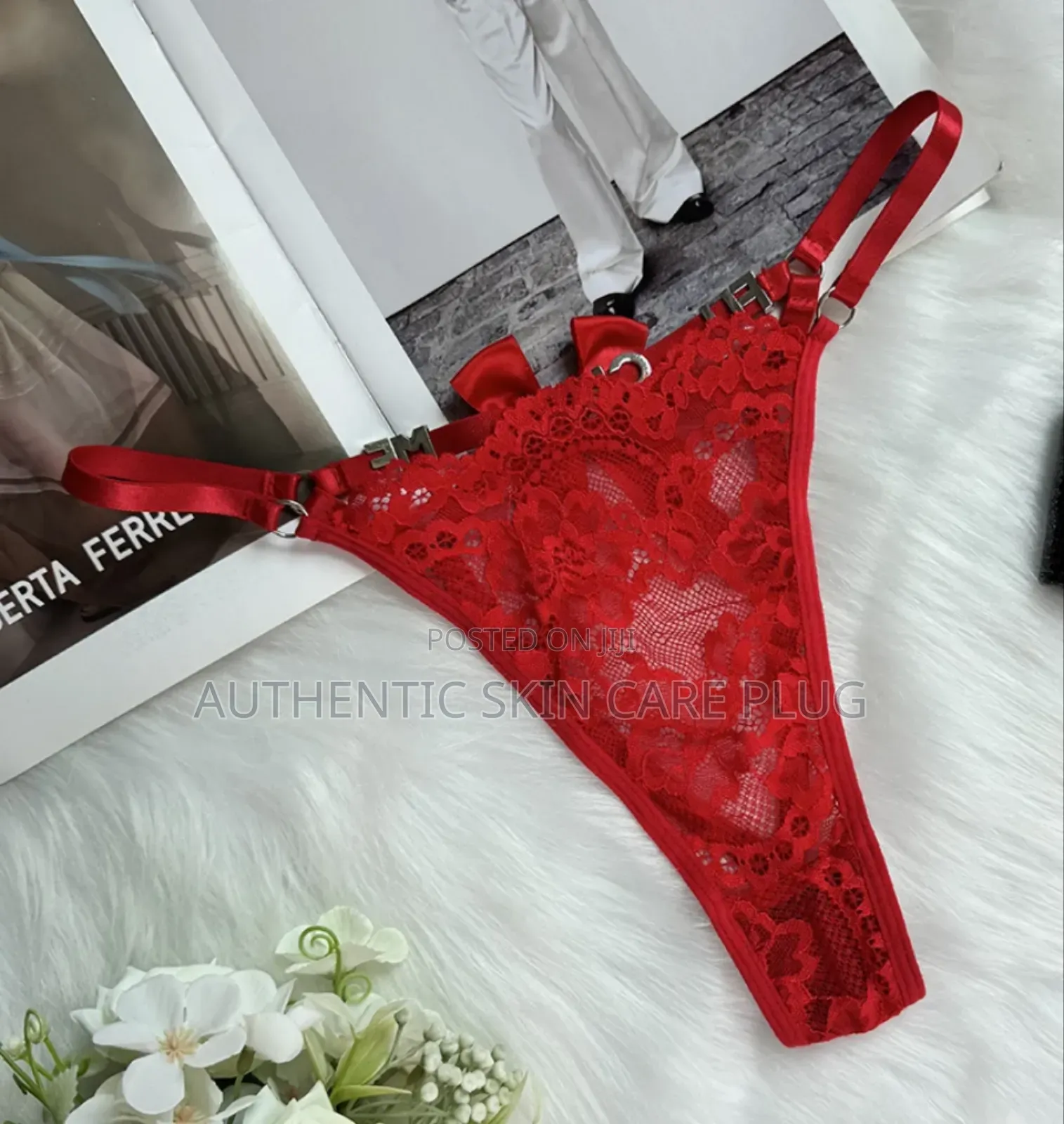 Women's Panties - Red Lace Big Bow Thongs