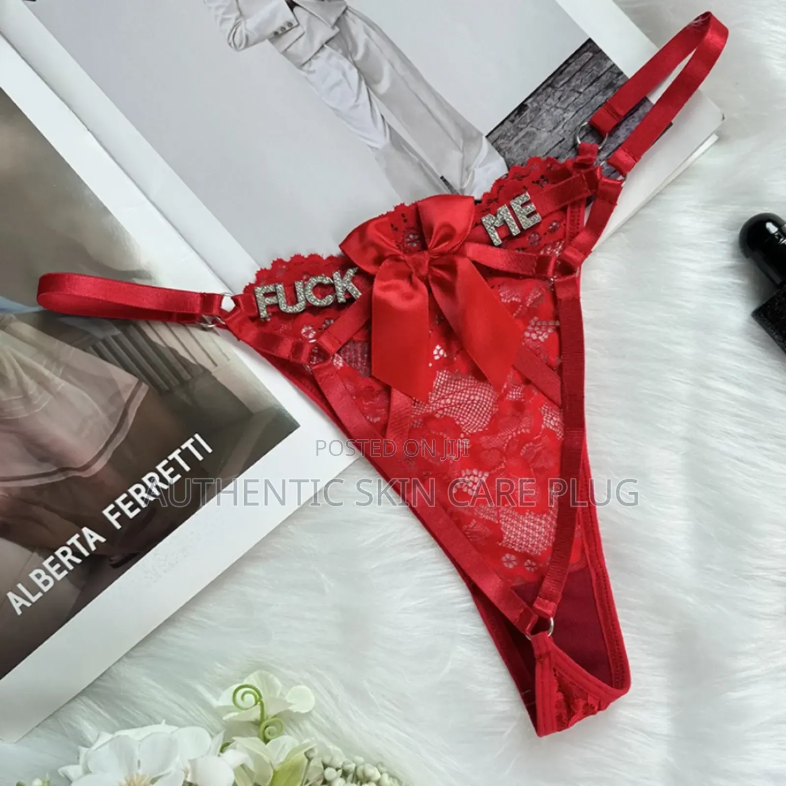 Women's Panties - Red Lace Big Bow Thongs