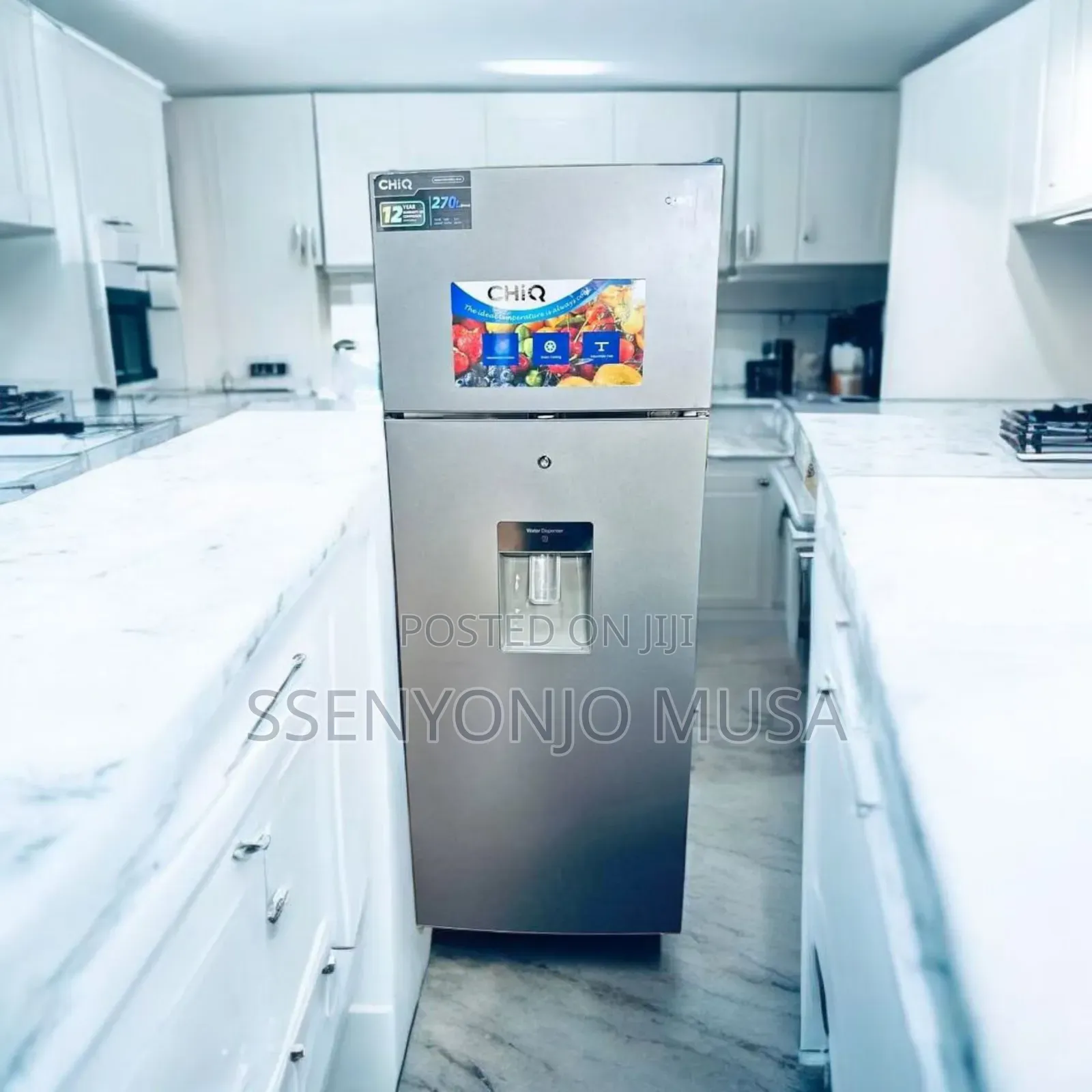 Chiq 270l Double Door Refrigerator – Silver | Water Dispenser.