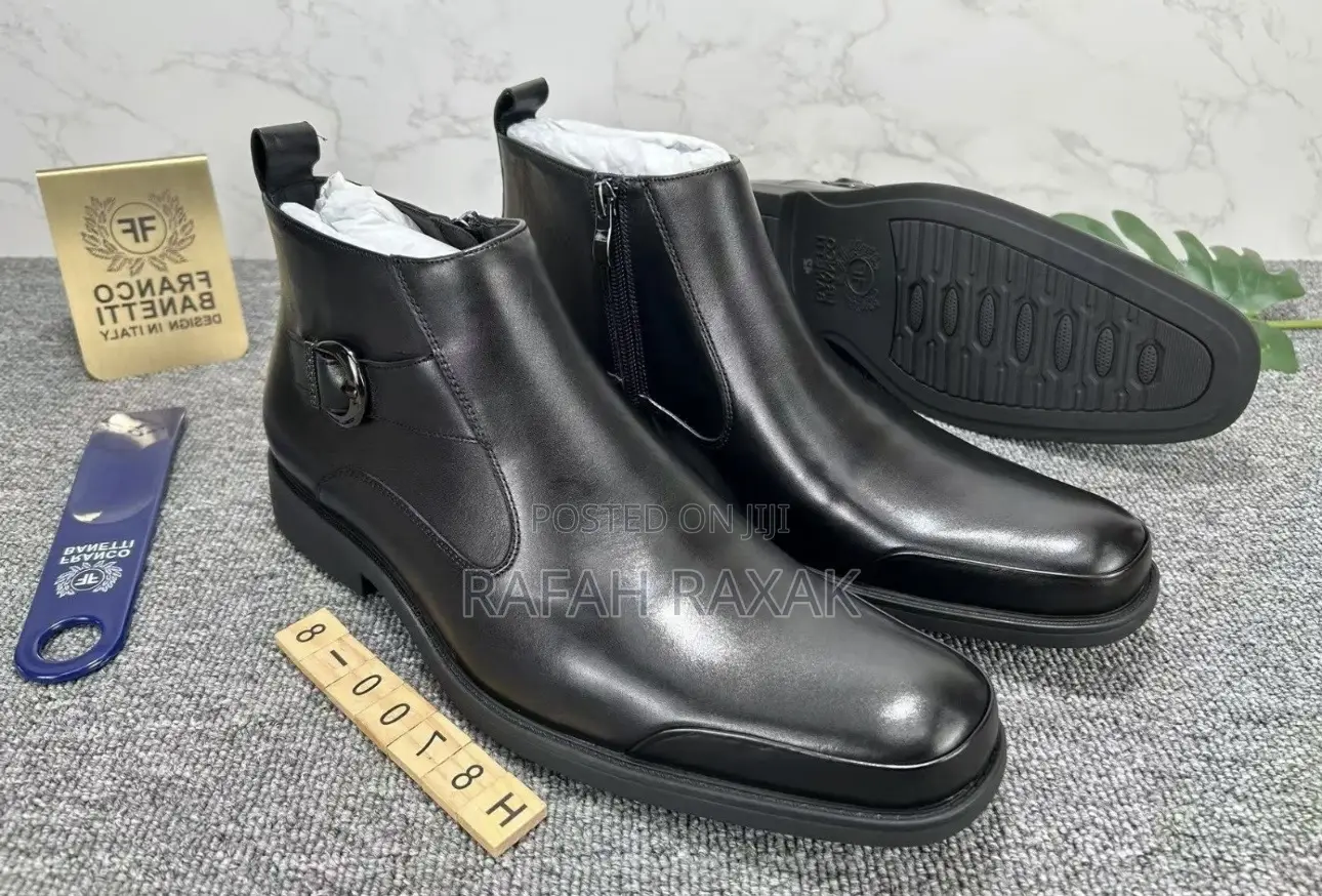 Men’S Black Franco Banetti Ankle Leather Boots