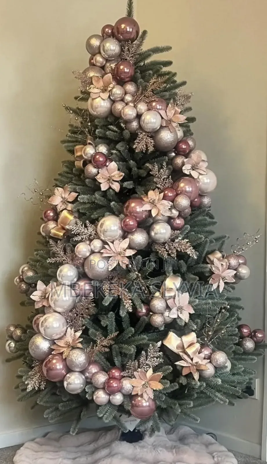 Colourful Christmas Tree With Beautiful Sliver, Maroon Balls Ribbons