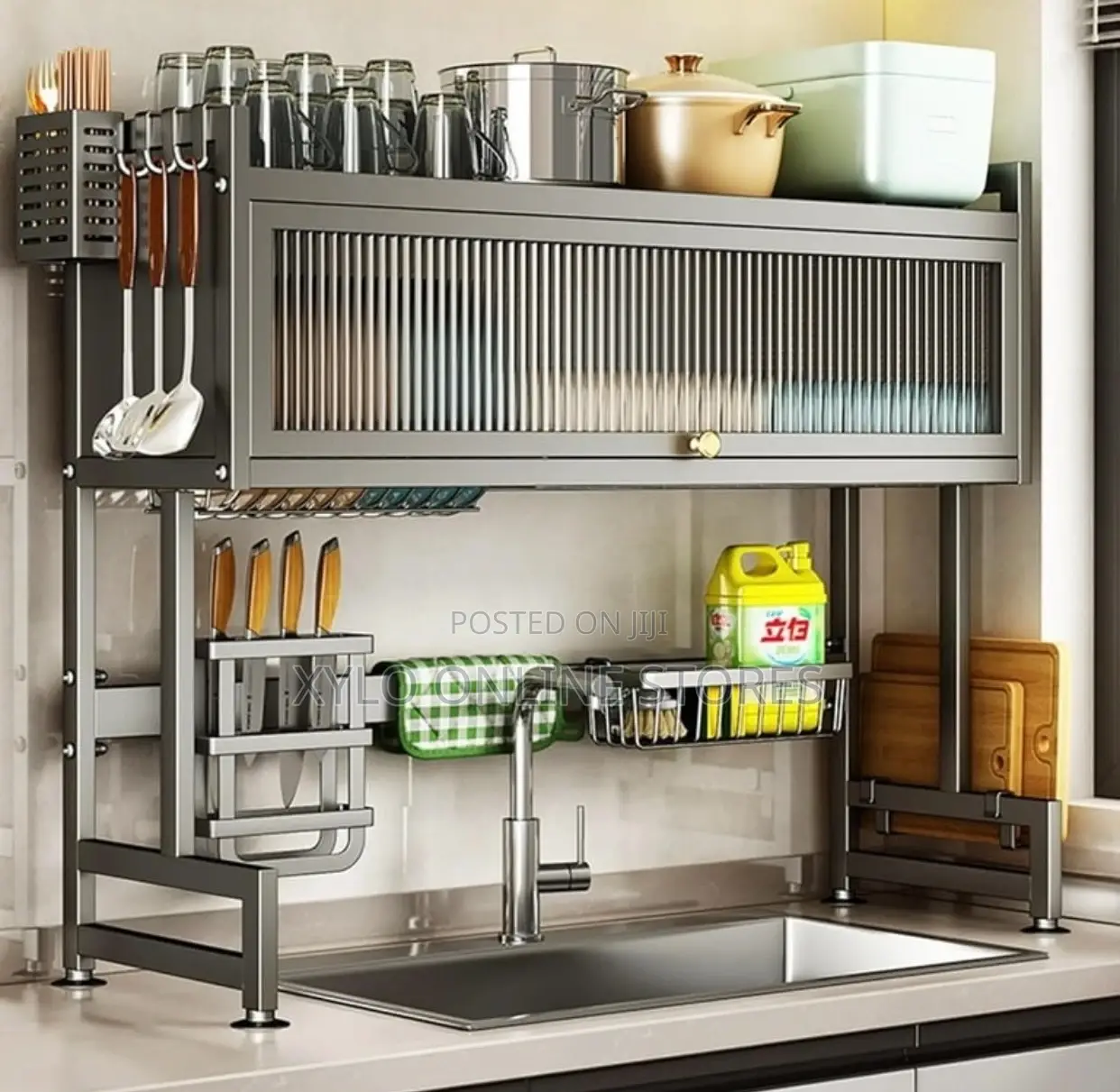 Over the Sink Kitchen Dish Drying Rack With Closet Black