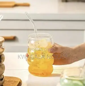 Bubble Drinking Tumbler Glass With Wooden Lid and Glass Straw
