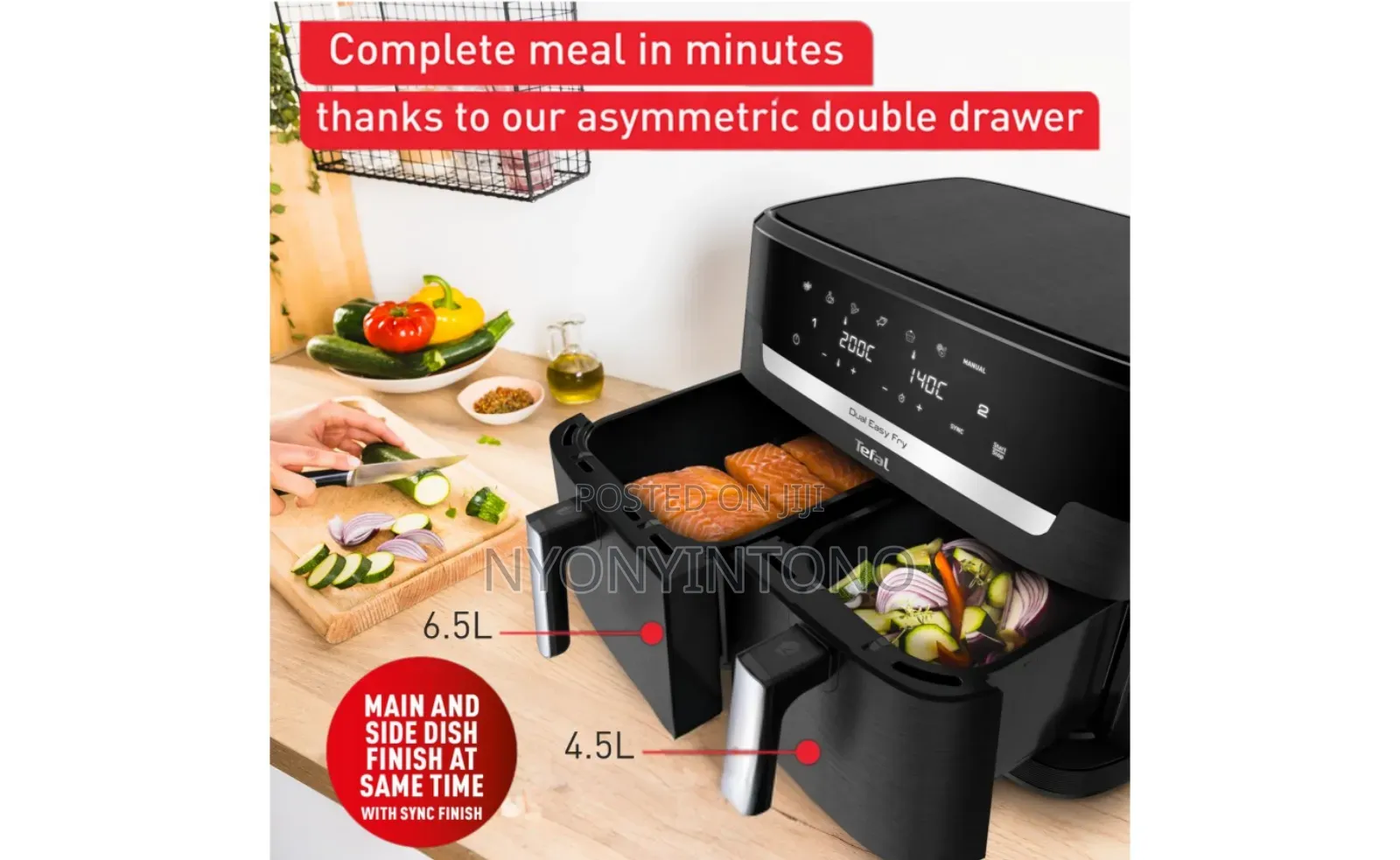 Tefal 11liters Dual Digital Airfryer Program 2700w Ey9428go