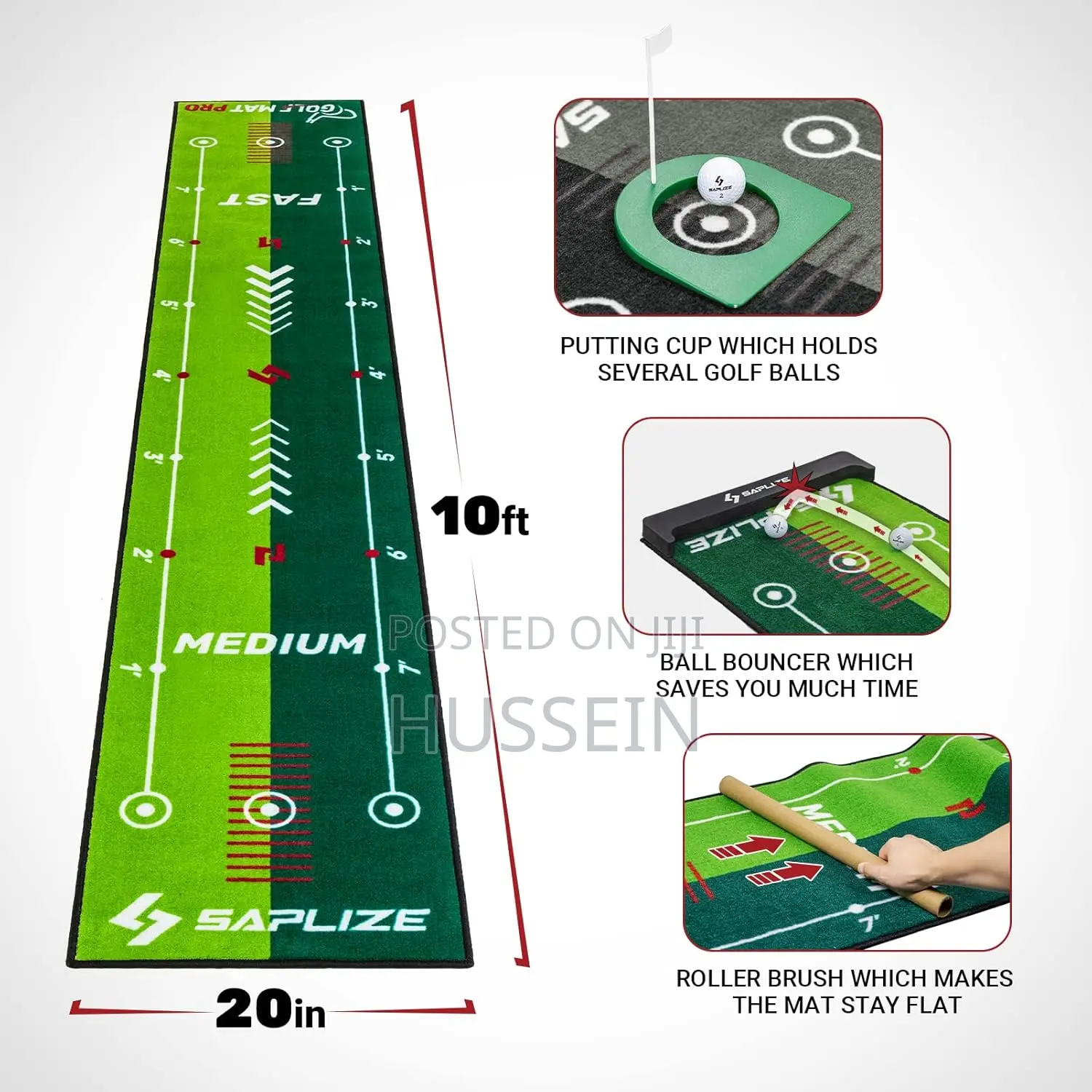 Saplize Two-Speed Golf Putting Mat With Putting Alignment Mirror