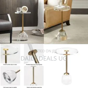 22.4 Inch Clear Acrylic End Table Brushed Brass Metal Round Corner