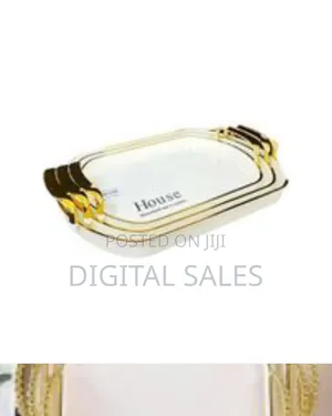 Melamine Serving Tray Set With Handles Elegant Gold 3 Pieces
