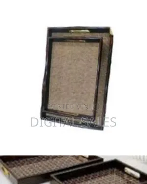 Handmade Wood Tea Serving Tray Set (2 Pieces) – Natural Woven Bamboo