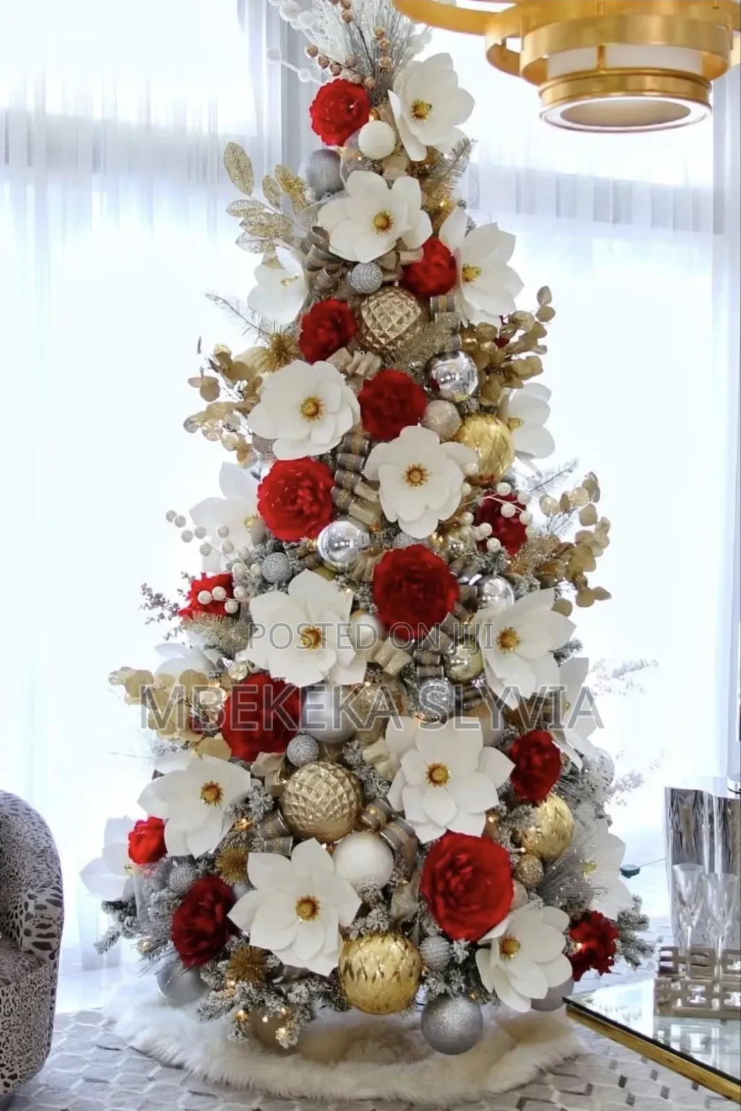 White Snow Christmas Tree With Red,Sliver Golden Balls Flowers,1.8m