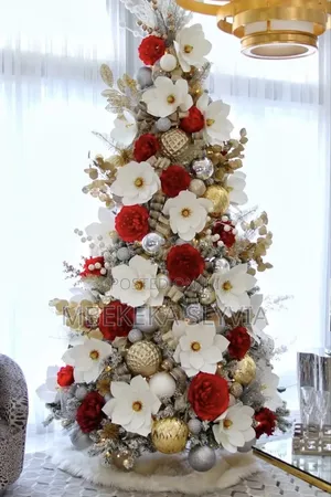 White Snow Christmas Tree With Red,Sliver Golden Balls Flowers,1.8m