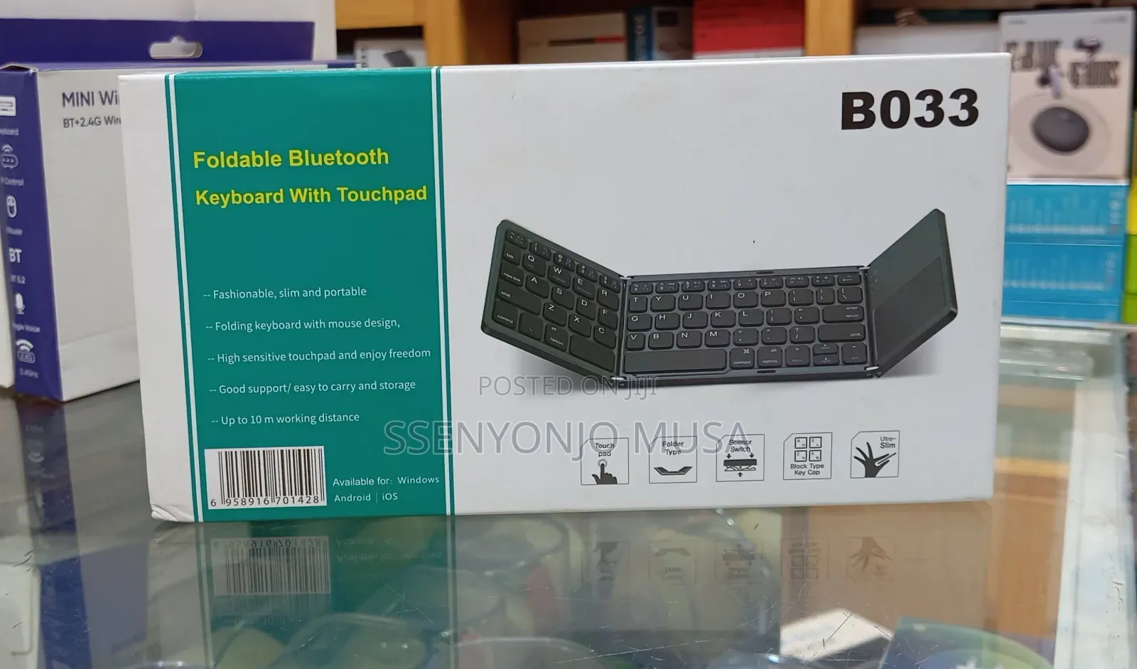 B033 Mini Folding Wireless Bluetooth Keyboard With Touchpad – Black