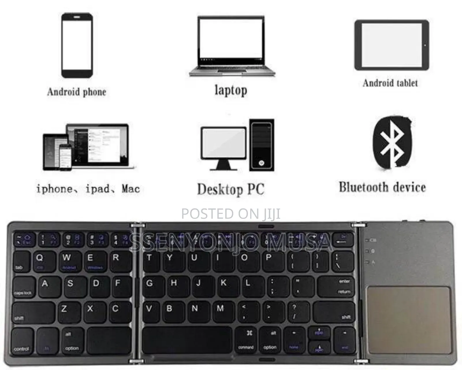 B033 Mini Folding Wireless Bluetooth Keyboard With Touchpad – Black