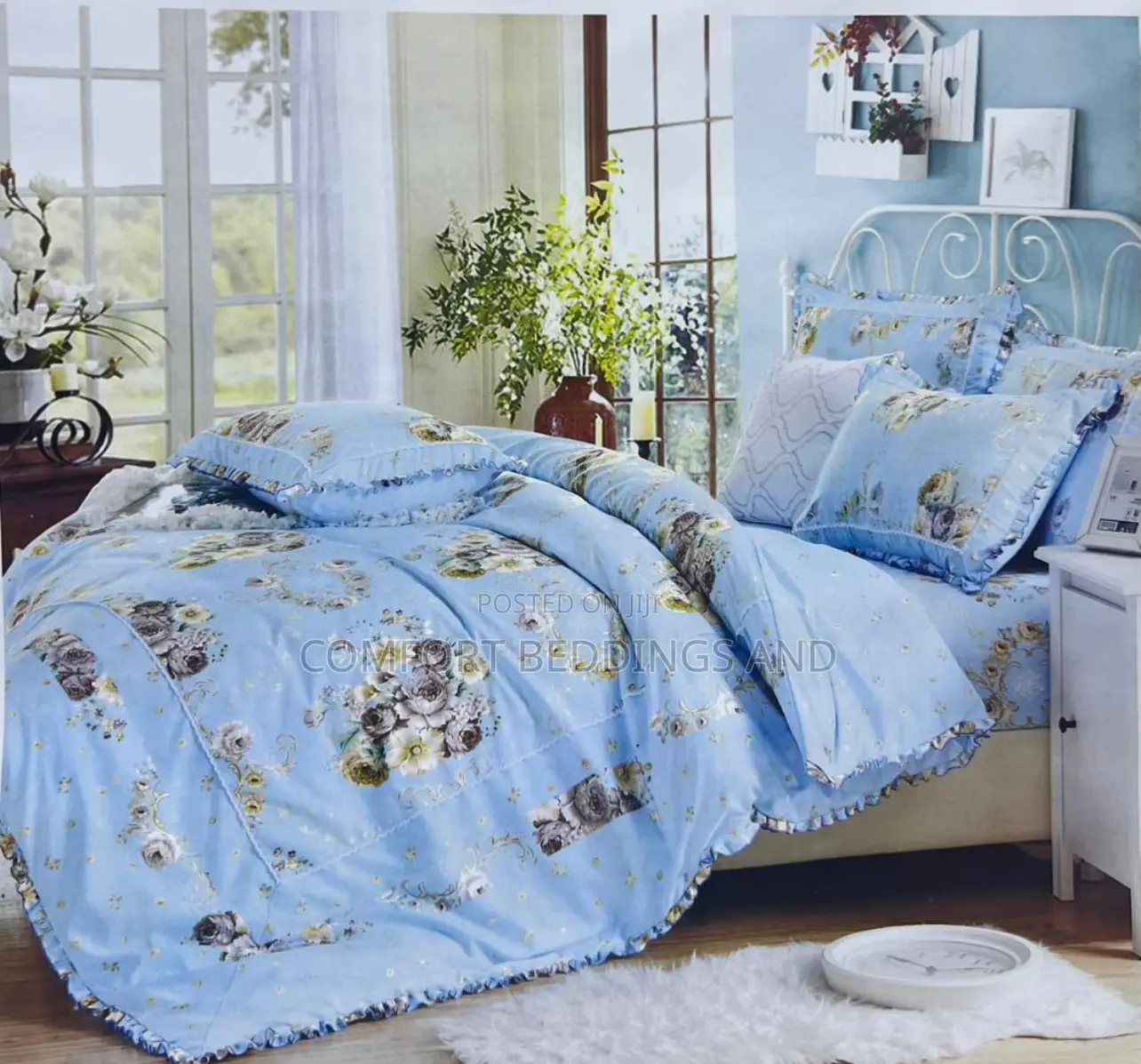 Flowered Duvet Cover Set Blue