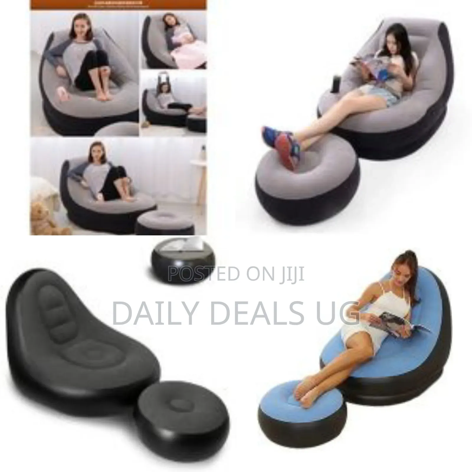 Intex Inflatable Flocking Air Chair With Footrest Blow Up Couch