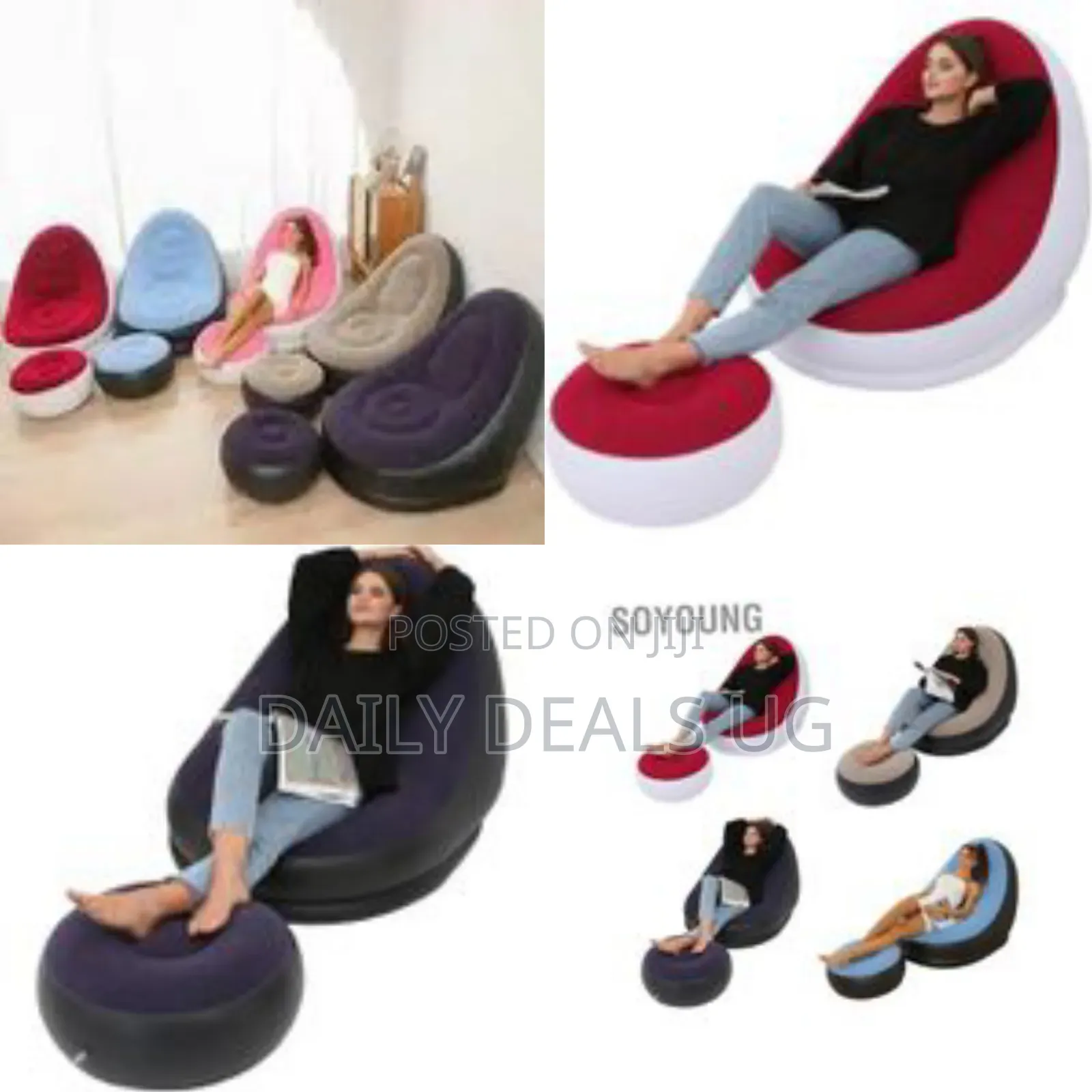 Intex Inflatable Flocking Air Chair With Footrest Blow Up Couch