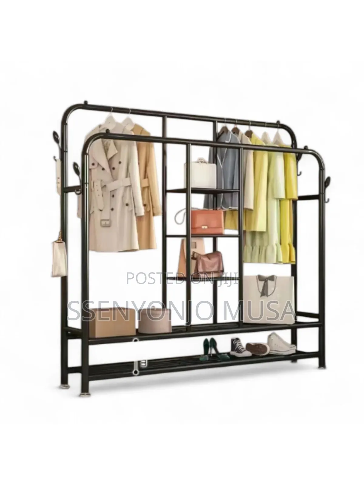 Portable Closet - Double Rods Garment Rack With Shelves