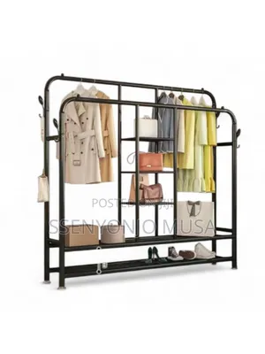 Portable Closet - Double Rods Garment Rack With Shelves