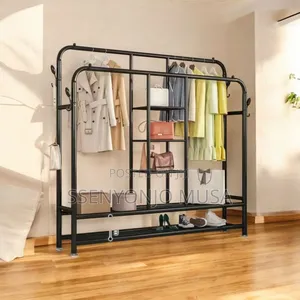 Portable Closet - Double Rods Garment Rack With Shelves