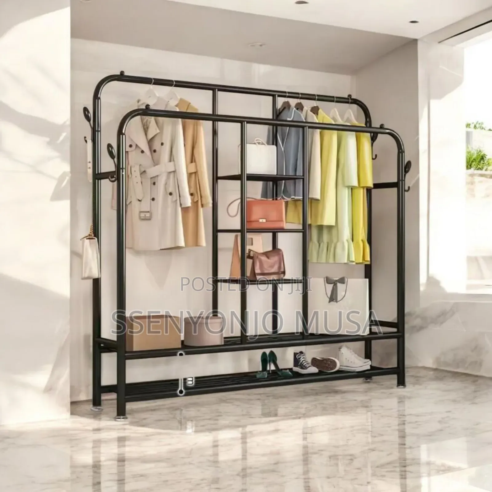 Portable Closet - Double Rods Garment Rack With Shelves