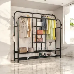 Portable Closet - Double Rods Garment Rack With Shelves