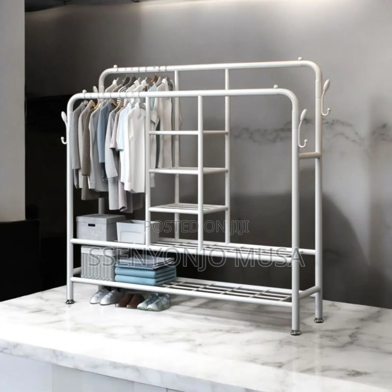 Portable Closet - Double Rods Garment Rack With Shelves