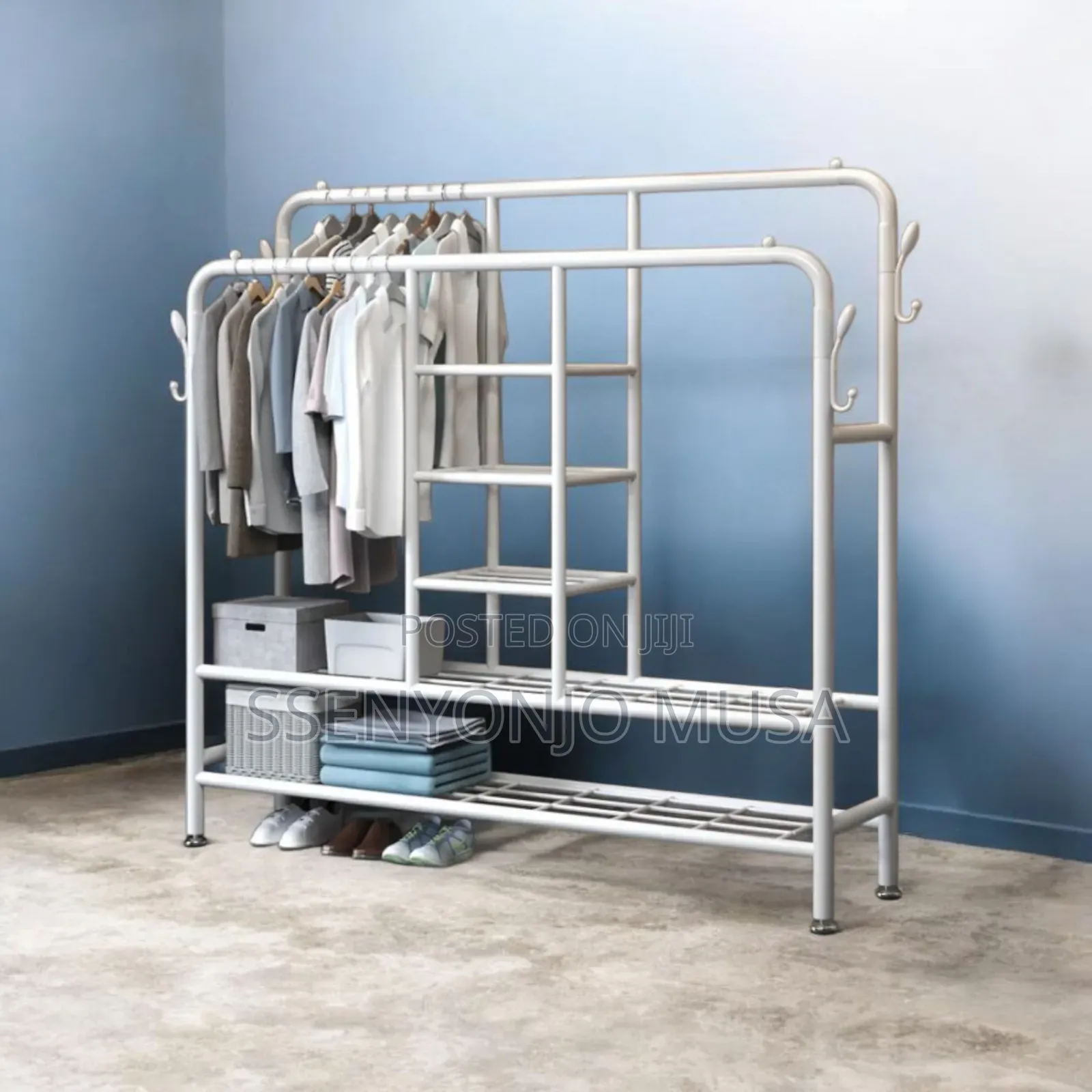 Portable Closet - Double Rods Garment Rack With Shelves