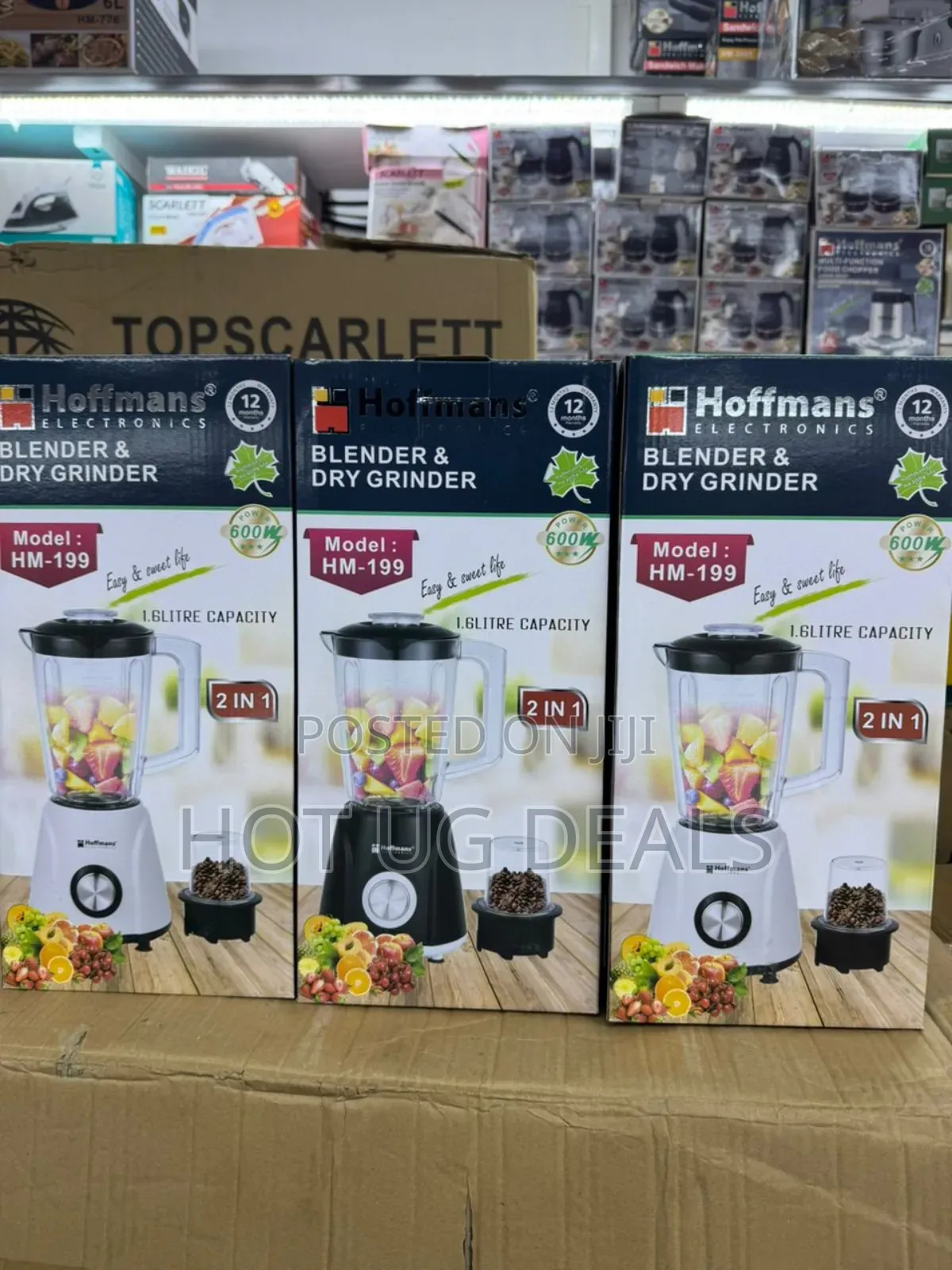 Hoffmans Hoffman 1.6l Blender, Dry Grinder 2 In 1 Black, White