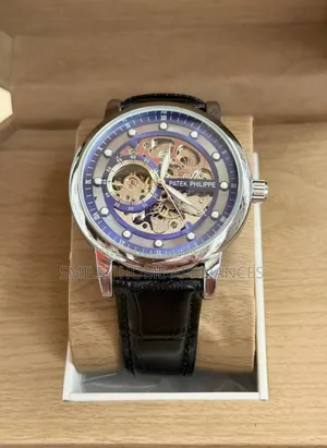 Black Leather Strapped Men's Patek Phillipe Men's Mechanical Watch