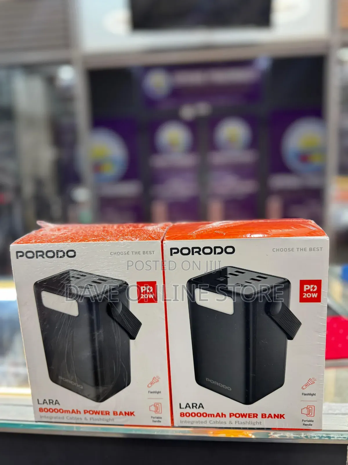 Porodo Lara 80000mah Power Bank With Flashlight,Portable Handle,Pd 20w