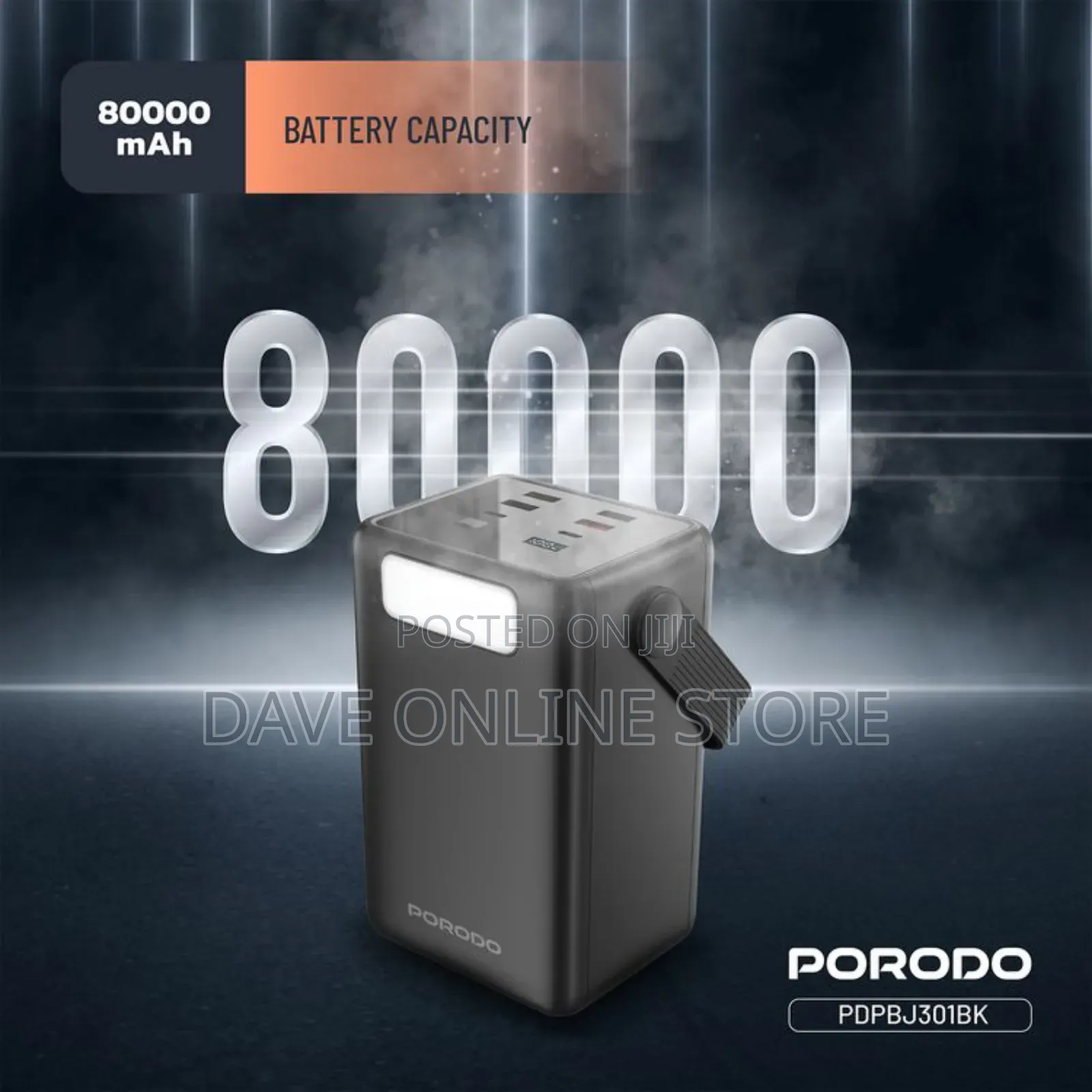 Porodo Lara 80000mah Power Bank With Flashlight,Portable Handle,Pd 20w