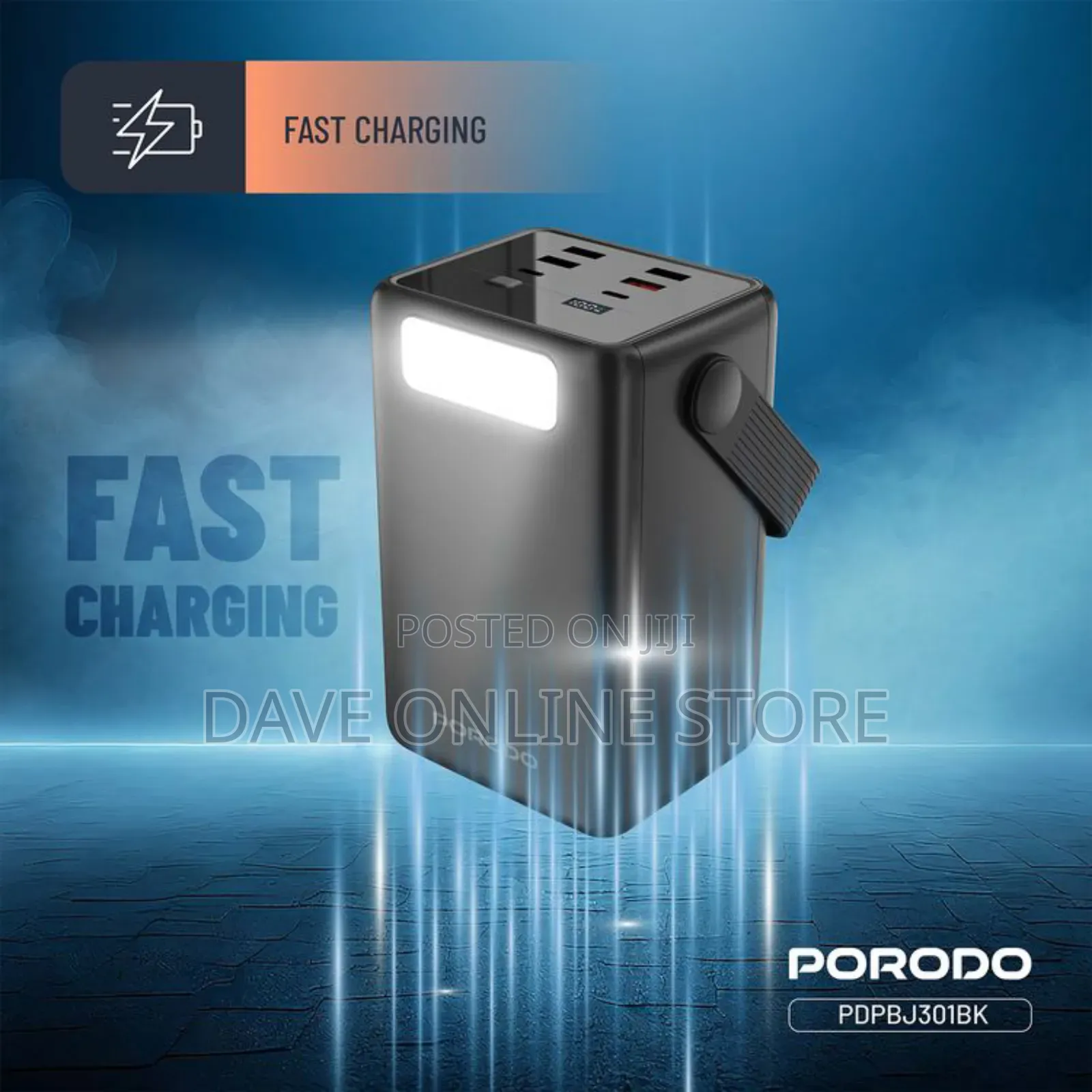 Porodo Lara 80000mah Power Bank With Flashlight,Portable Handle,Pd 20w