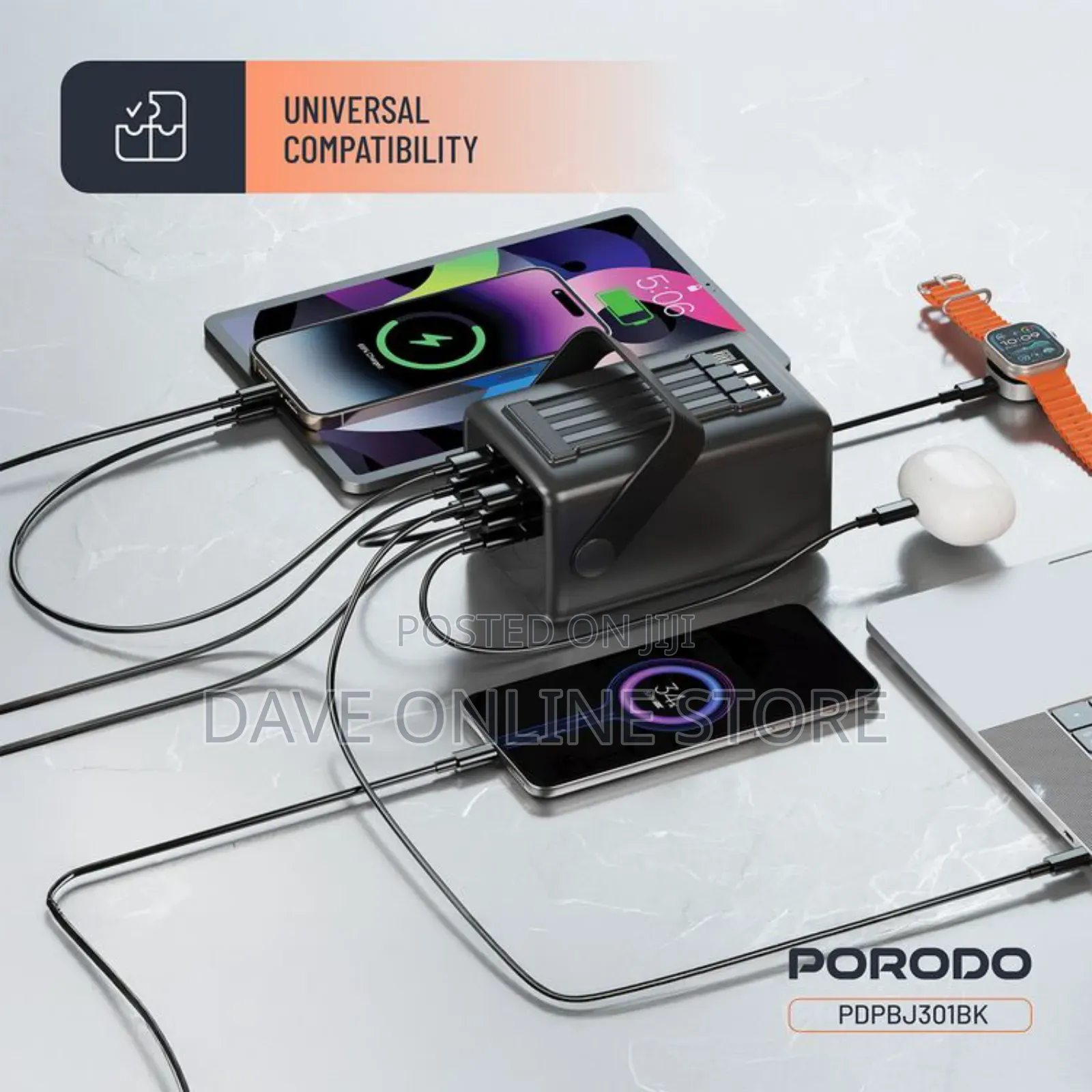 Porodo Lara 80000mah Power Bank With Flashlight,Portable Handle,Pd 20w