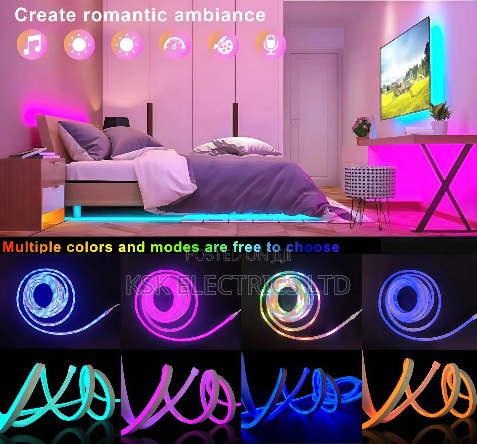 Led Neon Rope Light App Smart Control Slideshow Strip 5m